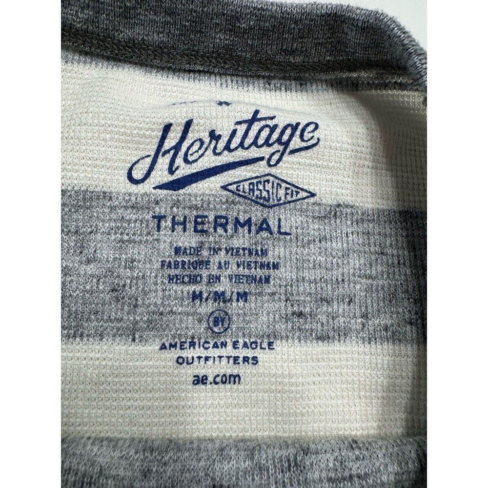 American Eagle Heritage Thermal Striped Long Sleeve Shirt Size Mens Medium US - Picture 6 of 7